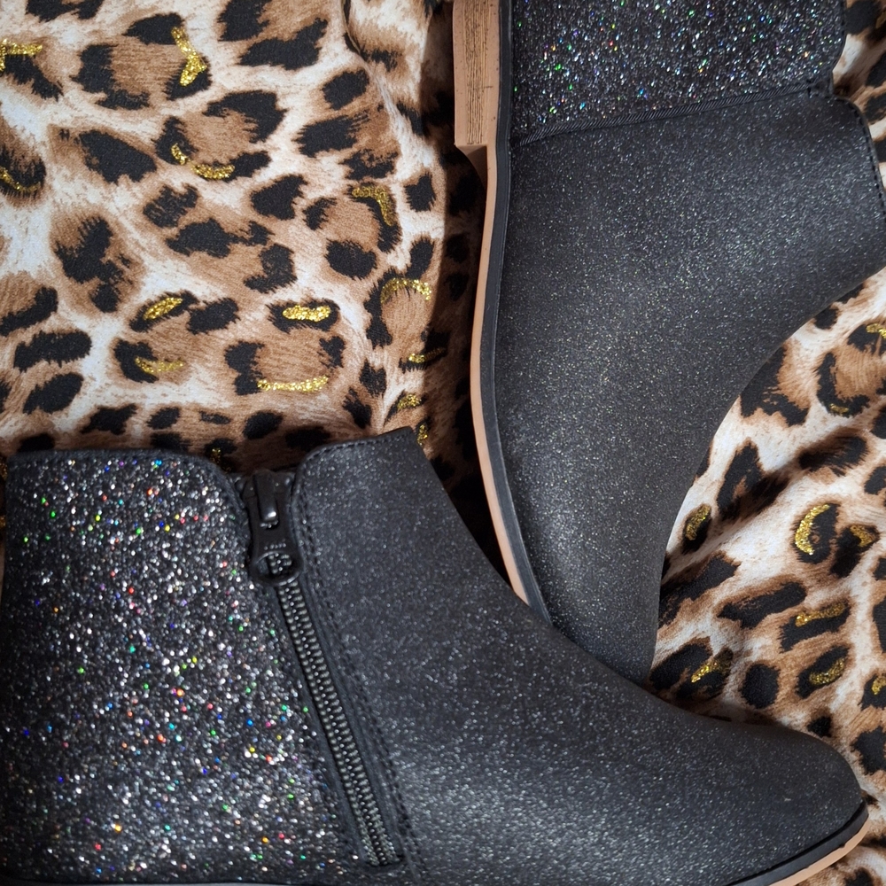 Black and silver glitter boots